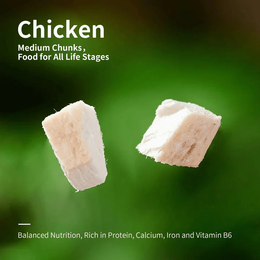 Michu Freeze-Dried Raw Pet Food Dog & Cat Treat 150g - Made in Australia medium chunks of chicken for pets.