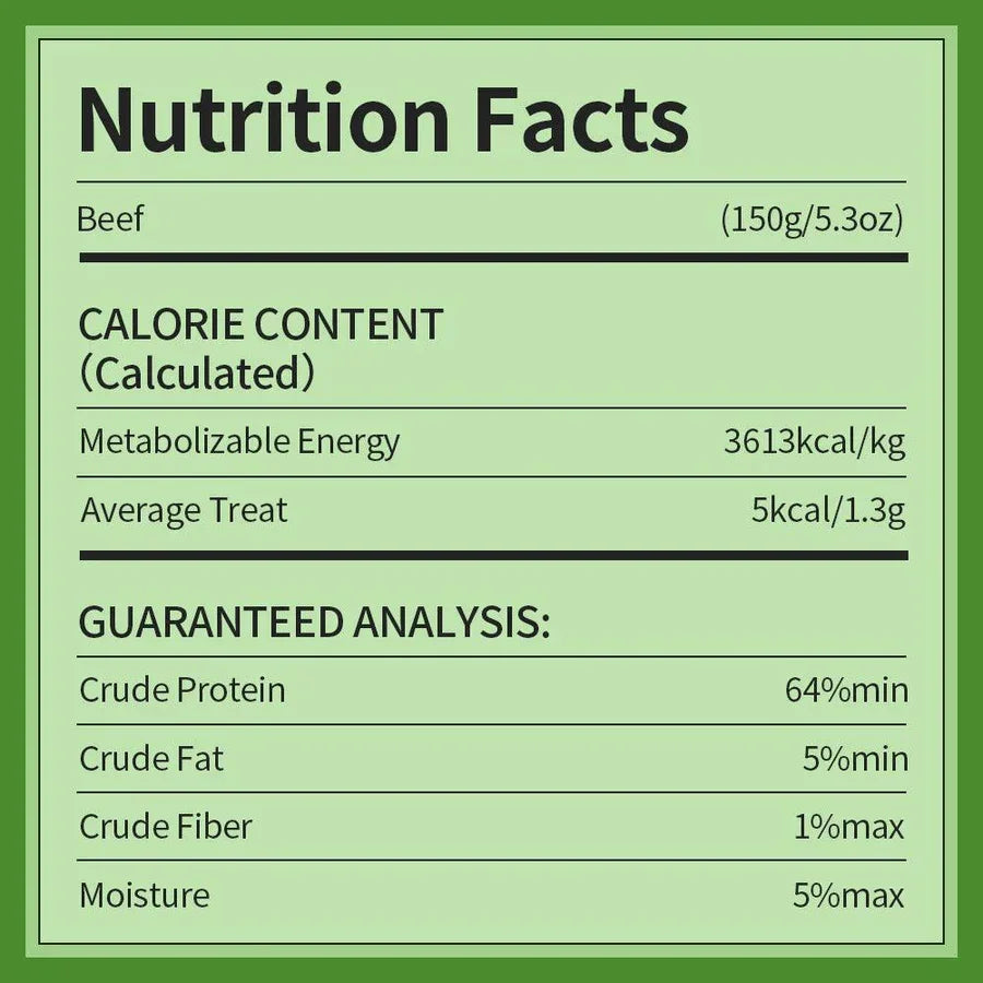 Nutrition facts for Michu Freeze-Dried Raw Pet Food Dog & Cat Treat 150g - Made in Australia listing nutritional content.