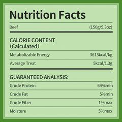 Nutrition facts for Michu Freeze-Dried Raw Pet Food Dog & Cat Treat 150g - Made in Australia listing nutritional content.