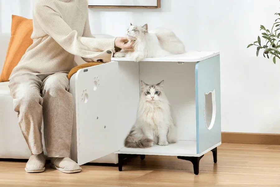 Michu Hidden Cat Furniture - Cat Litter Box Enclosure and Wooden Pet House, End Table Large Enough for Most Cats and Litter Boxes.