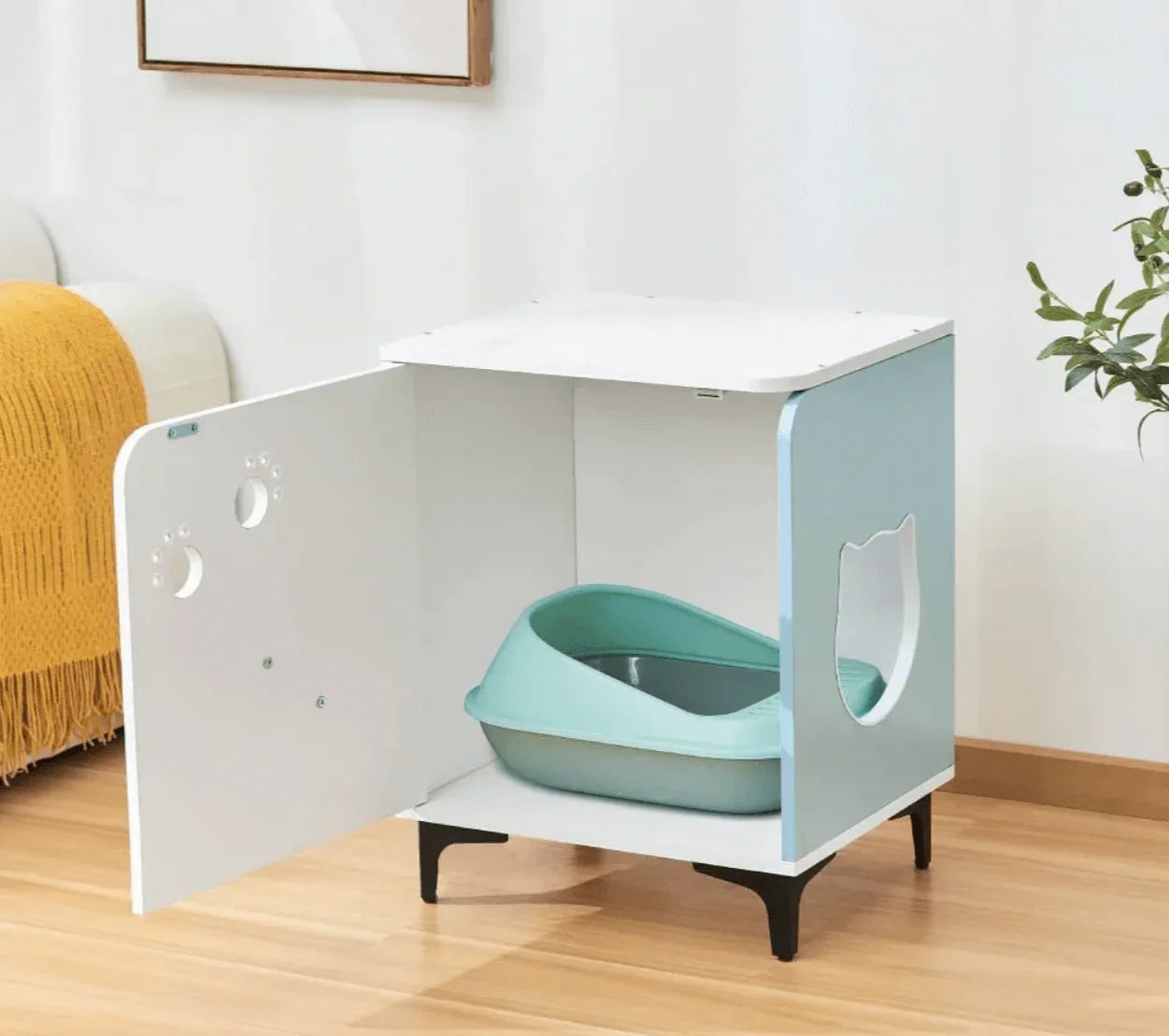 Michu Hidden Cat Furniture - Cat Litter Box Enclosure and Wooden Pet House, End Table Large Enough for Most Cats and Litter Boxes.