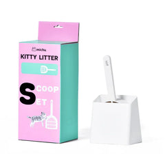 Michu Long-Handle Cat Litter Scoop with colorful packaging, ideal for easy litter clean-up and storage.