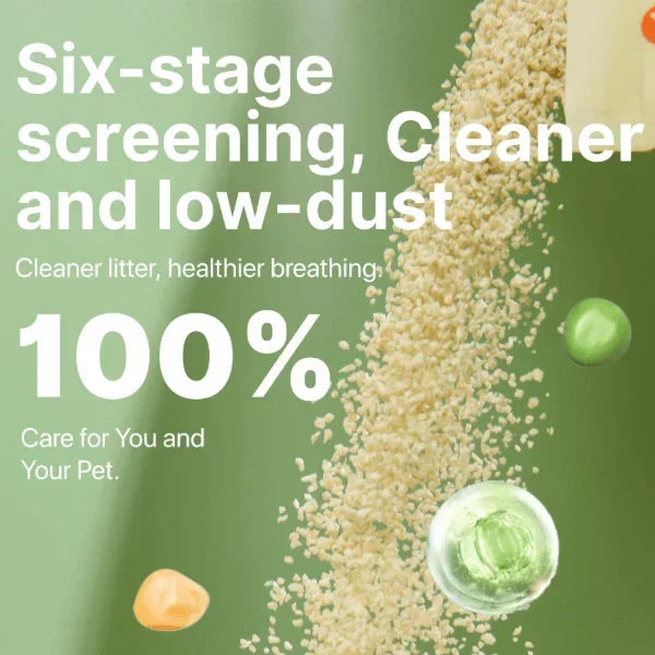 Six-stage screened low-dust cat litter for healthier breathing and pet care