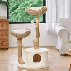 Michu Premium Real Wooden Cat Tree-Large with cozy perches and climbing platforms for cats.