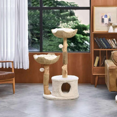 Michu Premium Real Wooden Cat Tree-Large elegantly designed cat tower in modern living space.