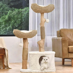 Michu Premium Real Wooden Cat Tree-Large with cozy perches for cats