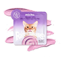 Michu Rainbow Mousse Wet Cat Food 5 Flavours- Complete Food/Wet Mixer and Topper 10pcs/Pack - Chicken with Purple Cabbage Flavour
