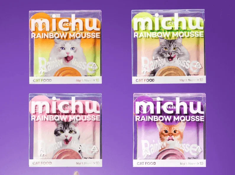 Michu Rainbow Mousse Wet Cat Food 5 Flavours- Complete Food/Wet Mixer and Topper 10pcs/Pack