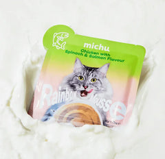 Michu Rainbow Mousse Wet Cat Food 5 Flavours- Complete Food/Wet Mixer and Topper 10pcs/Pack in chicken flavor.