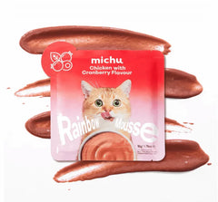 Michu Rainbow Mousse Wet Cat Food 5 Flavours- Complete Food/Wet Mixer and Topper 10pcs/Pack with chicken and cranberry.