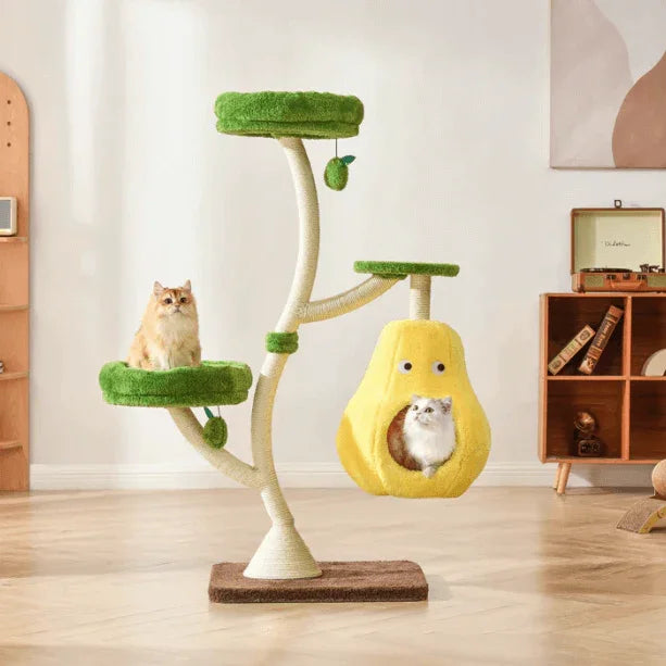 Michu Verde Solid Wooded Base Cat Tree with cats lounging on stylish design for Australian homes.