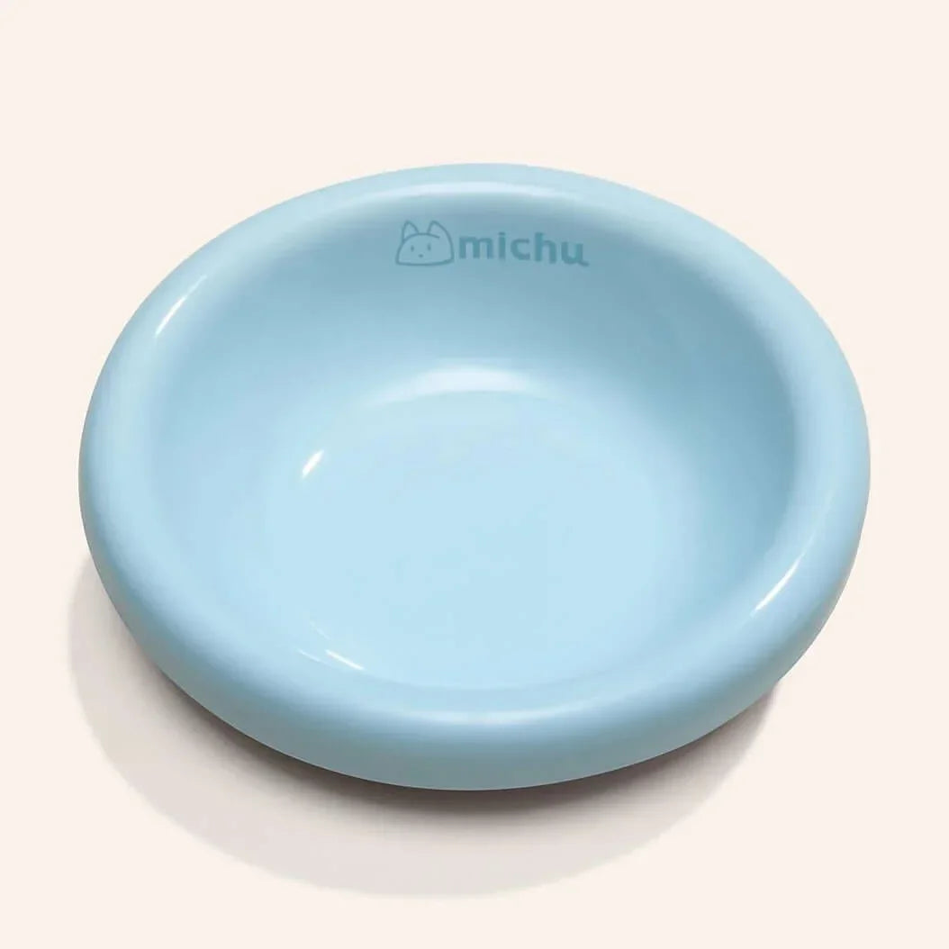 Light blue pet bowl with Michu logo, ideal for cats and dogs