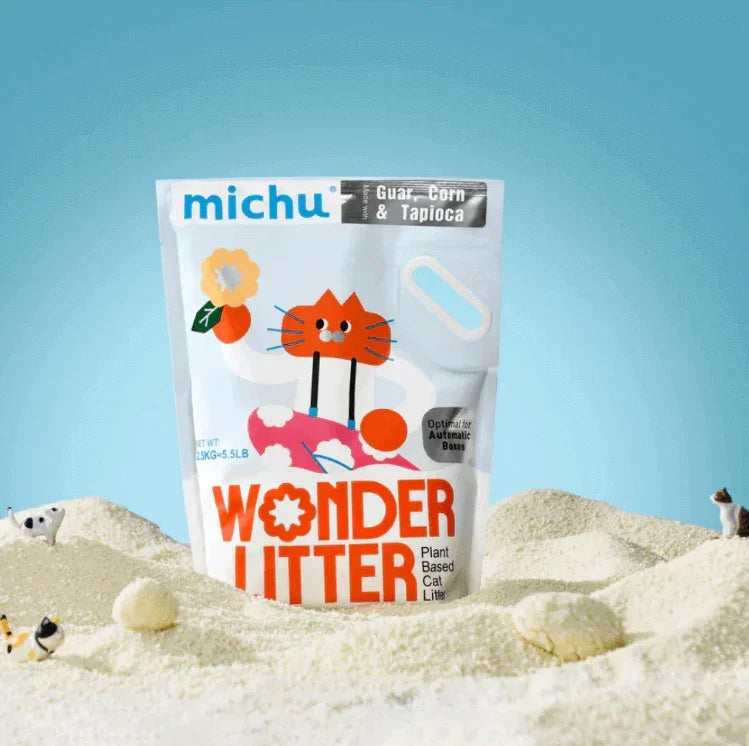 Michu Wonder Litter plant-based cat litter with guar, corn & tapioca, ideal for automatic boxes