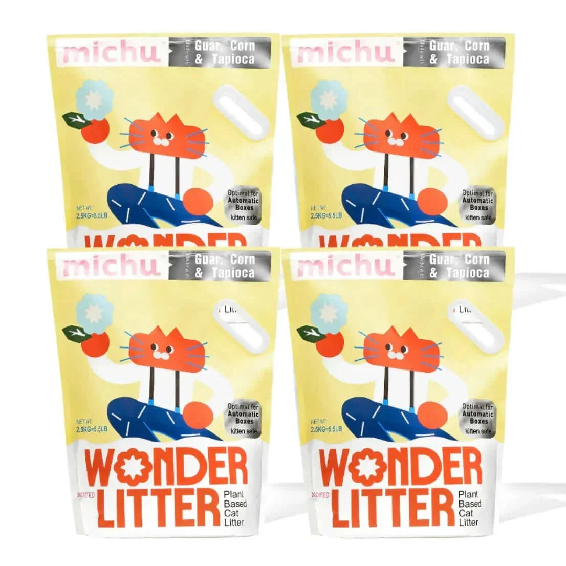Michu Wonder Litter – plant-based cat litter, guar corn & tapioca, kitten safe, for automatic boxes