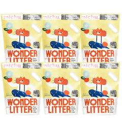 Six packs of Michu Wonder Litter, plant-based cat litter with guar, corn & tapioca, kitten-safe and automatic box compatible