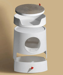 Michu XL Semi Closed Cat Litter Box with Scratch Pad in an exploded view, showcasing its functional design.