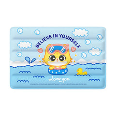 Summer Self-Cooling Gel Pad & Cooling mat for Dogs & Cats featuring a cute cat in a pool with motivational text.