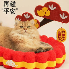 Cozy Cat Bed & Scratching Sofa with Sisal Surface - Festive Decor Edition - cat scratchers featuring a cat lounging.