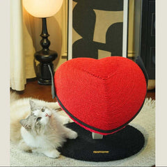 Vertical Heart-Shaped Cat Scratchers with Wings – Durable Natural Sisal Stretching Post with a cat looking at it.
