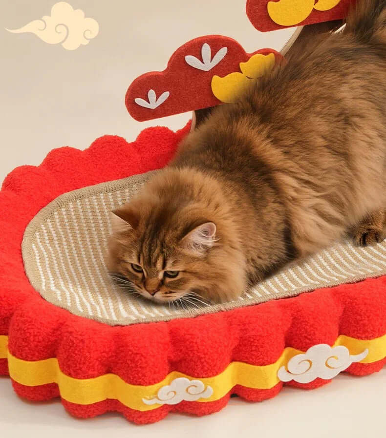 Cozy Cat Bed & Scratching Sofa with Sisal Surface - Festive Decor Edition - cat scratchers featuring a cat lounging.