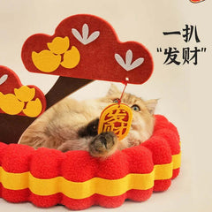 Cozy Cat Bed & Scratching Sofa with Sisal Surface - Festive Decor Edition - cat scratchers with a fluffy cat.