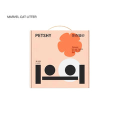 PETSHY Marvel Cat Litter 2.5kg box, stylish pink packaging with orange flower design for cat owners