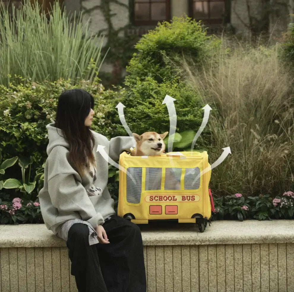 PurLab Multifunctional School Bus Pet Travel Pet Carrier Pet Bag With Wheels-Petroom