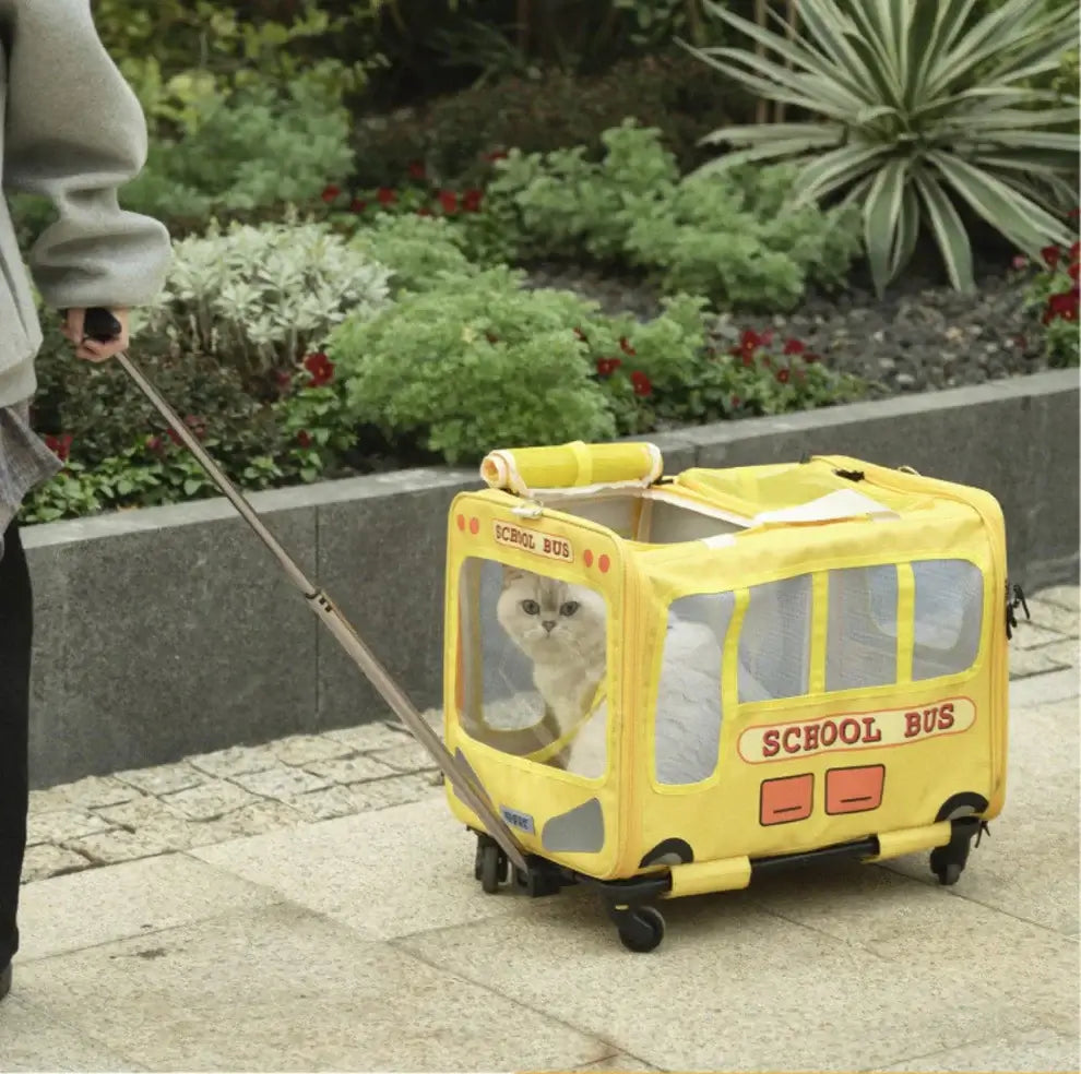 PurLab Multifunctional School Bus Pet Travel Pet Carrier Pet Bag With Wheels-Petroom
