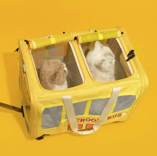PurLab Multifunctional School Bus Pet Travel Pet Carrier Pet Bag With Wheels-Petroom