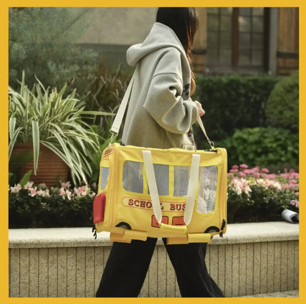 PurLab Multifunctional School Bus Pet Travel Pet Carrier Pet Bag With Wheels-Petroom