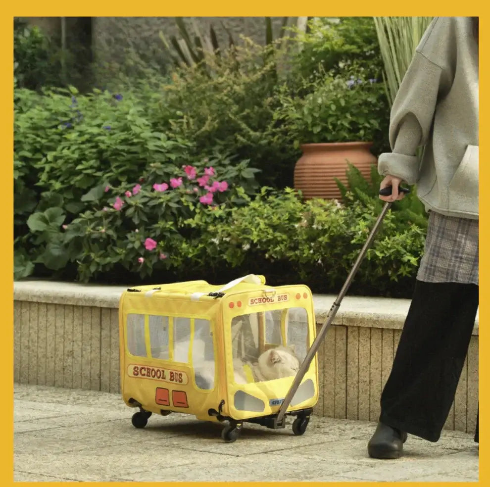 PurLab Multifunctional School Bus Pet Travel Pet Carrier Pet Bag With Wheels-Petroom