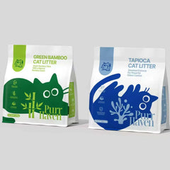 Green Bamboo and Tapioca Cat Litter bags with eco-friendly designs for odor control and natural scent