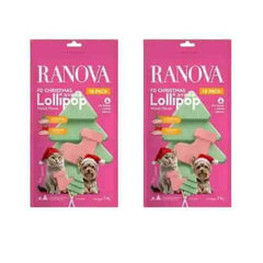 Ranova Christmas Lollipop treats for cats and dogs, festive tree-shaped snacks in pink packaging