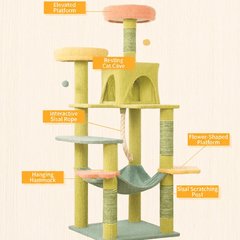Tall Cat Tree Multi-Level Aesthetic Cat Tower with Sisal Posts 154cm, featuring elevated platforms and resting areas.