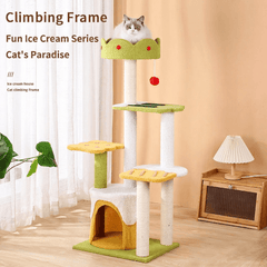 Tall Ice Cream Shape Cat Tree Multi-Level Aesthetic Cat Tower 110cm featuring playful levels and a cozy design.