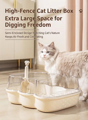 Transparent Semi-Enclosed Large Cat Litter Tray with Scoop, designed for big cats with splash guards and airflow.