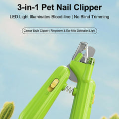 AIWO Cactus Shaped Pet Nail Clippers with LED Bloodline Light for safe and precise pet grooming.