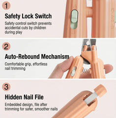 AIWO Cactus Shaped Pet Nail Clippers with LED Bloodline Light features safety lock, auto-rebound, and hidden nail file.