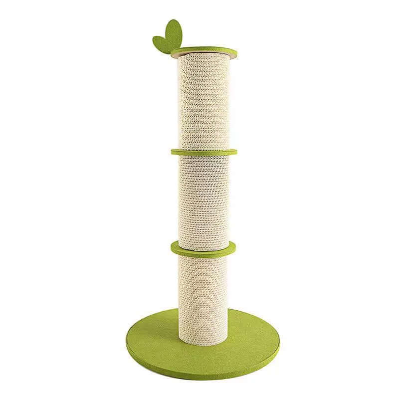 Bamboo Corrugated Cardboard Cat Scratching Post with green accents and natural fibers for playful cats.