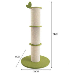 Bamboo Corrugated Cardboard Cat Scratching Post with green base, three tiers for cats, 74CM tall, 39CM wide.