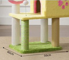 Cat Tree Tower with 360° Rotating Scratch Pad and Sisal Posts 125cm showing base dimensions 50cm x 40cm.