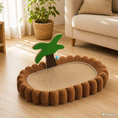 Cat scratcher bed with palm tree toy, cozy pet lounge for cats, stylish indoor cat furniture