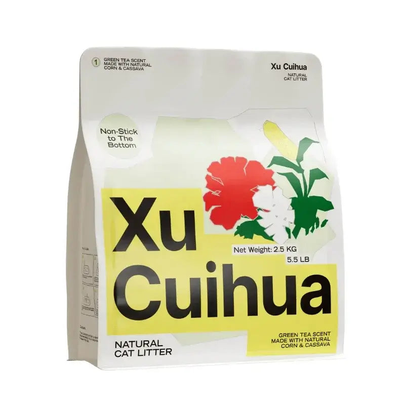 Xu Cuihua natural cat litter with green tea scent, made from corn & cassava, non-stick formula, 2.5kg bag