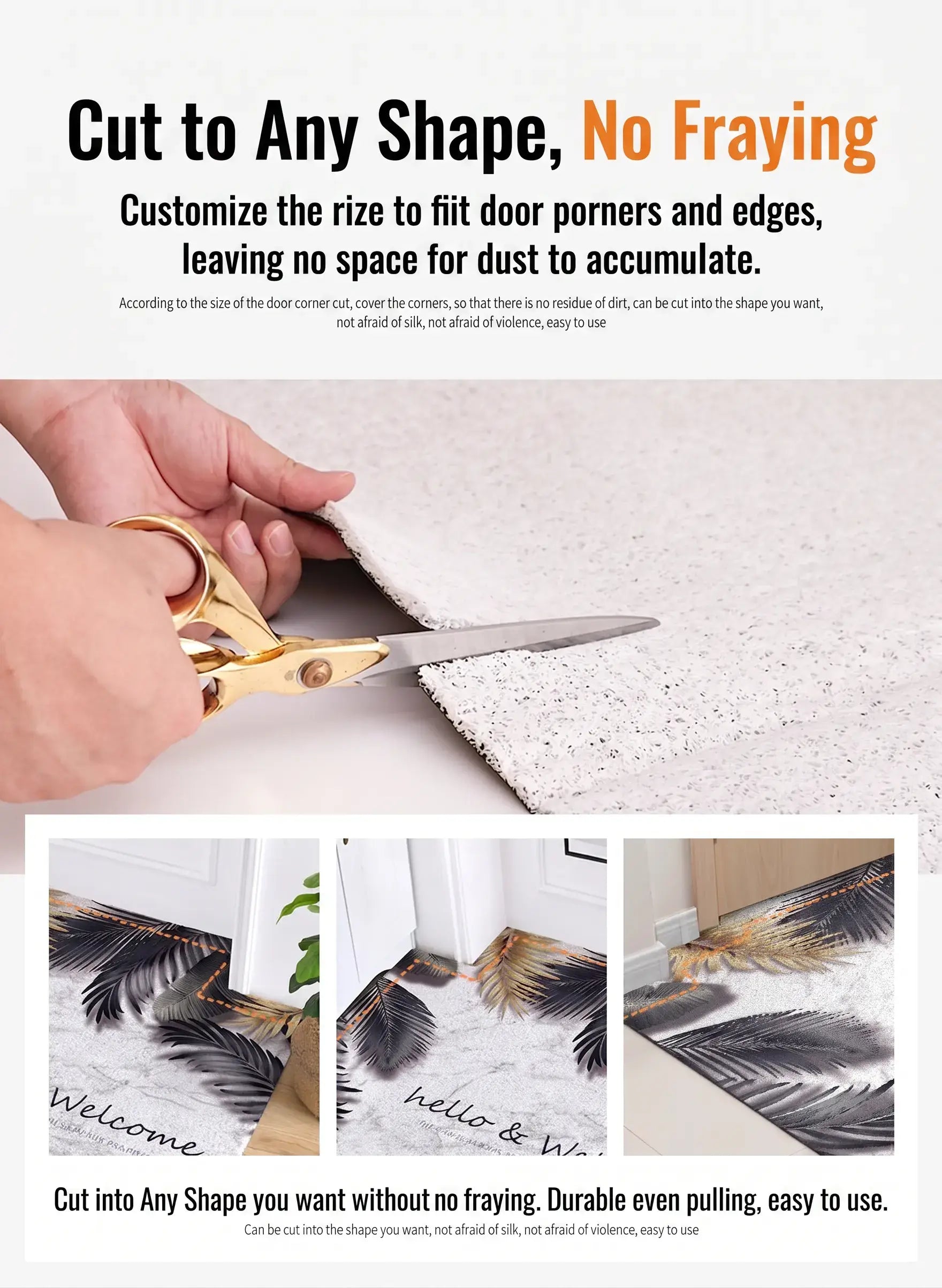 Cutting customizable doormat to any shape, showing easy use and no fraying.