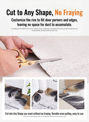 Cutting customizable doormat to any shape, showing easy use and no fraying.
