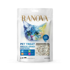 RANOVA Freeze Dried Raw Food Chicken Cubes For Cats 50g packaging featuring freeze-dried chicken treats for cats.