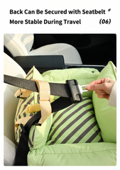 Dopamine-Styled Dog Travel Car Seat - Vibrant Macaron Safety Sofa for Dogs & Cats secured with seatbelt for stability.