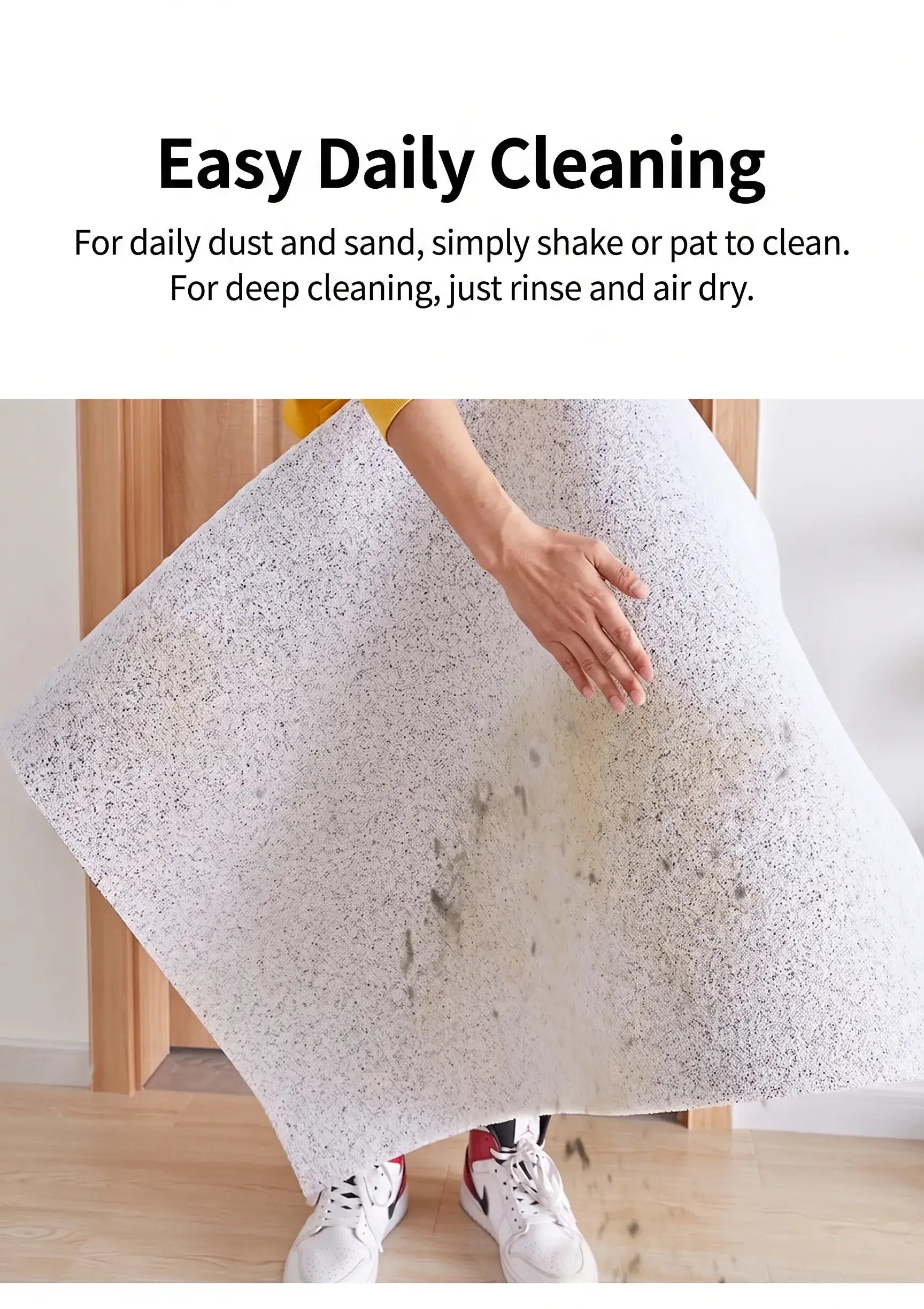 Easy daily cleaning demonstration of Non-Slip Easy Clean PVC Cat Litter Mat Beige, showing how to clean it effectively.
