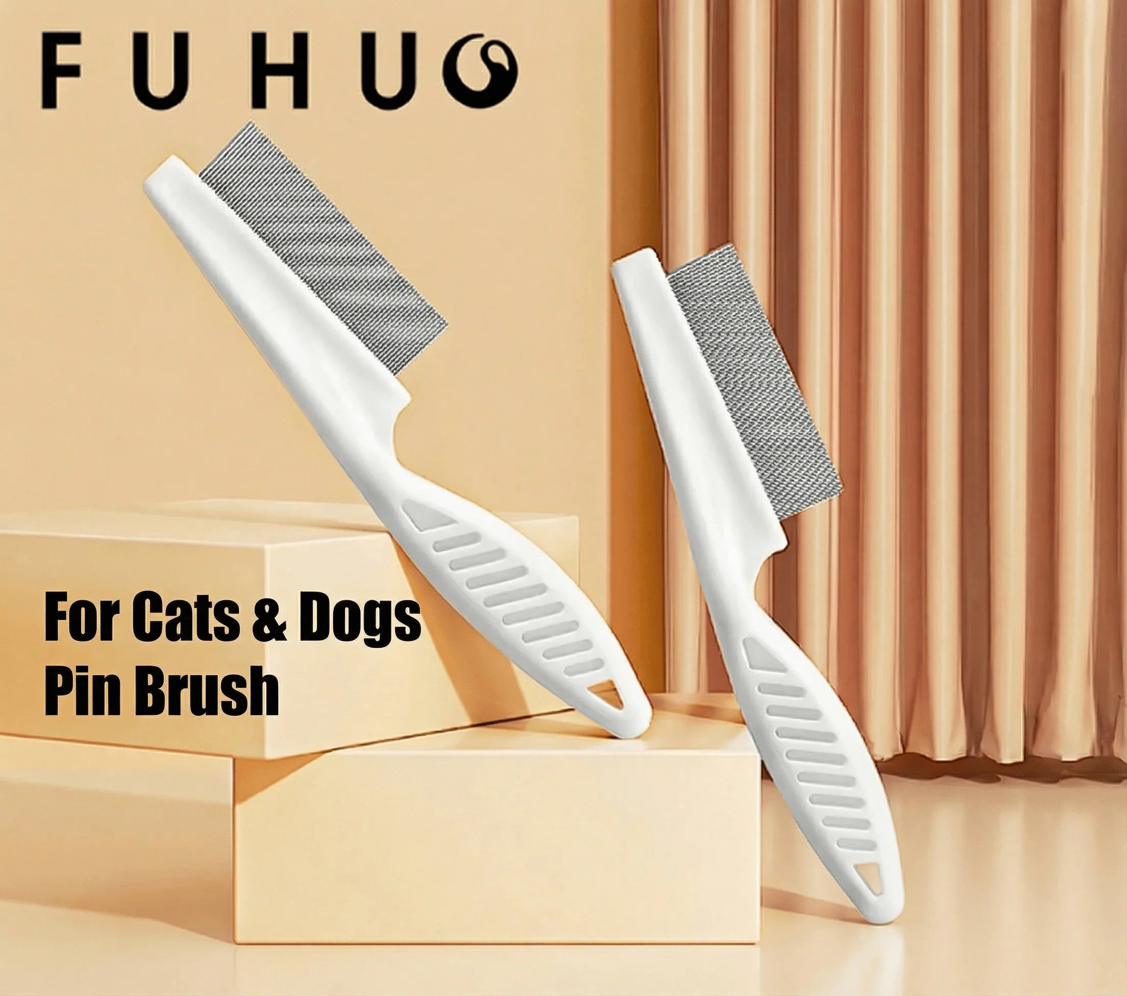 FUHU Professional Pet Grooming Comb for long-haired cats and dogs, featuring a stainless steel needle and ergonomic design.