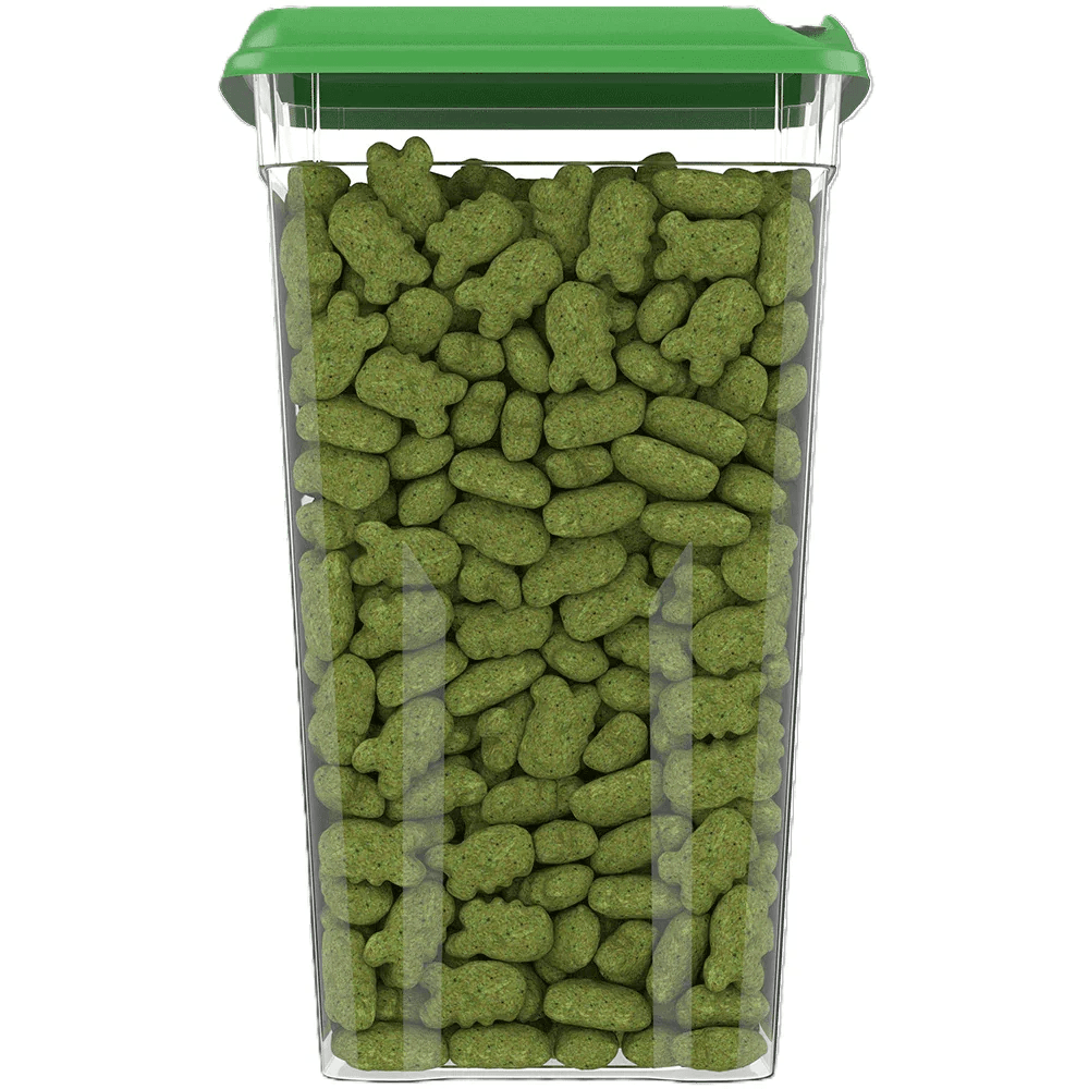 GREENIES Dental Oven Roasted Cat Treats Catnip Flavor 277g in a clear container, showcasing delicious green treats.